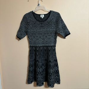 ECI NEW YORK BLACK AND GREY KNIT DRESS SZ MEDIUM UNUSED